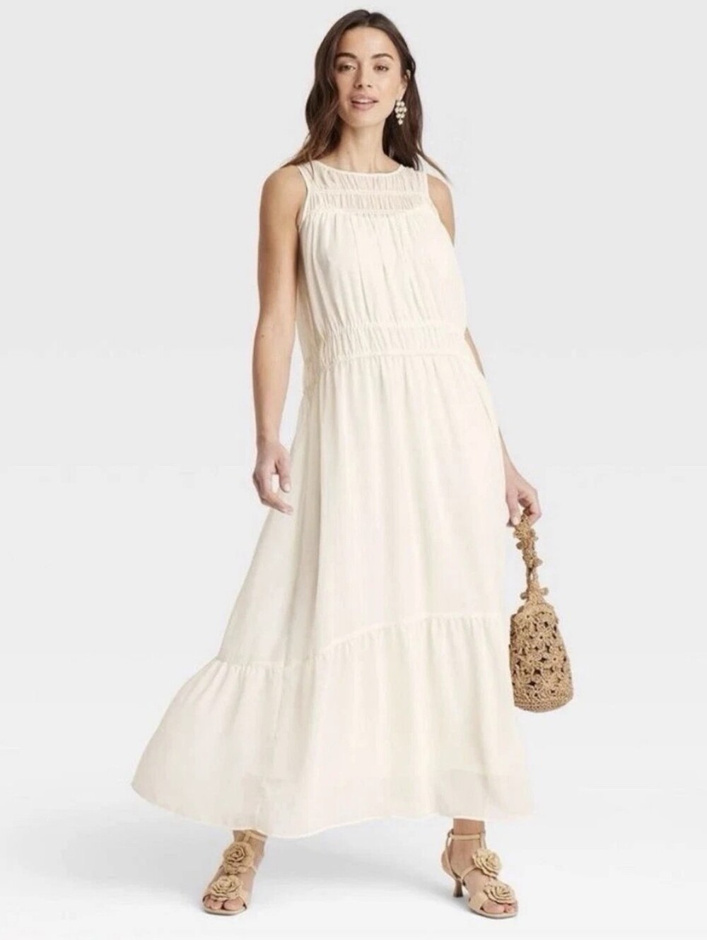 a new day Cream Sleeveless Maxi Dress with Smocked Yoke